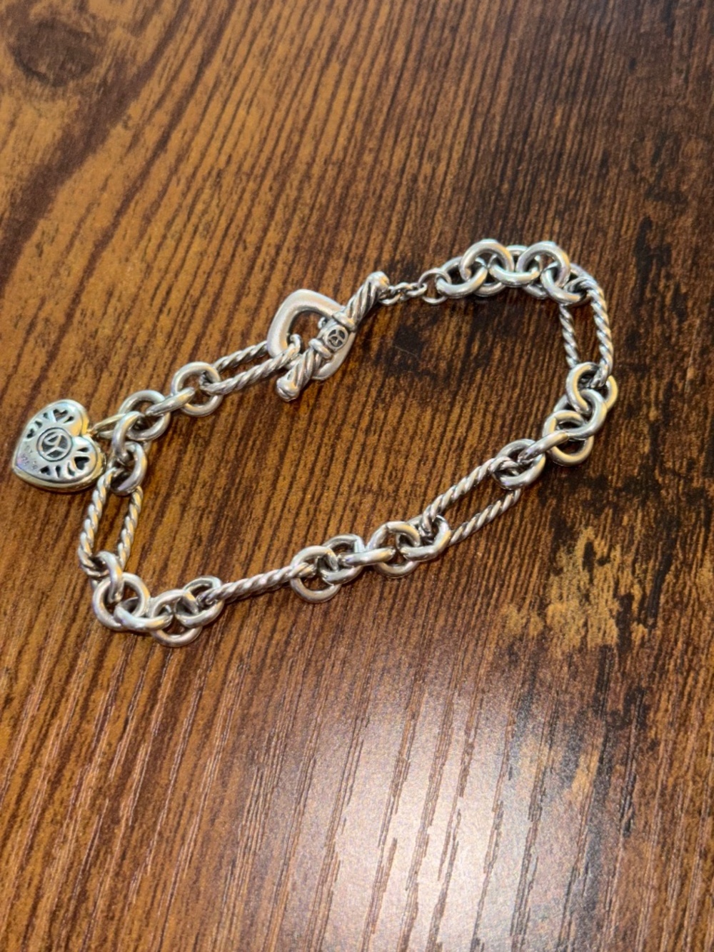 David Yurman Sterling Sliver with 18K Yellow gold heart charm bracelet - Picture 2 of 5